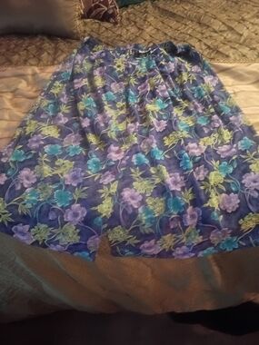 Alfred Dunner Purple Floral Circle Skirt with Teal and Lime Accents Vintage